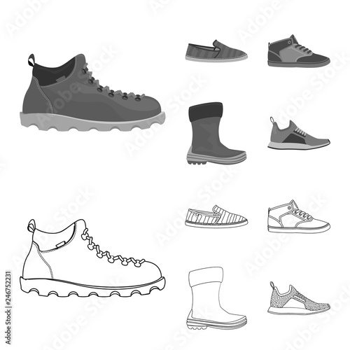 Isolated object of shoe and footwear sign. Collection of shoe and foot vector icon for stock.