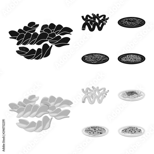 Isolated object of pasta and carbohydrate sign. Set of pasta and macaroni stock symbol for web.