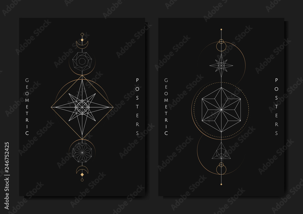 Fototapeta premium Geometric astrological symbols tarot card