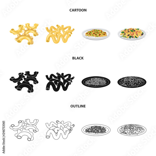 Vector design of pasta and carbohydrate symbol. Set of pasta and macaroni vector icon for stock.