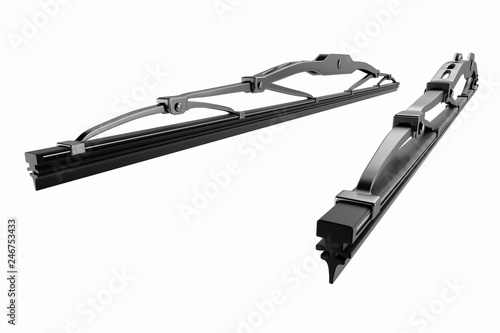 3D rendering. Windscreen wiper blade on a white background. Wiper blade for car. Spare parts, auto parts for driver safety. Wiper blade helps when it rains. Protection from rain cleaner wiper blade.