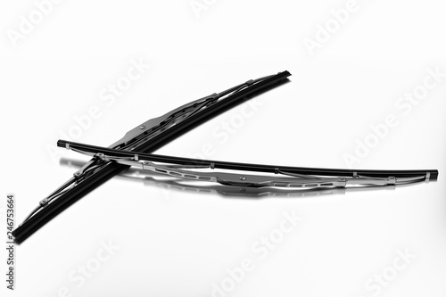3D rendering. Windscreen wiper blade on a white background. Wiper blade for car. Spare parts, auto parts for driver safety. Wiper blade helps when it rains. Protection from rain cleaner wiper blade.
