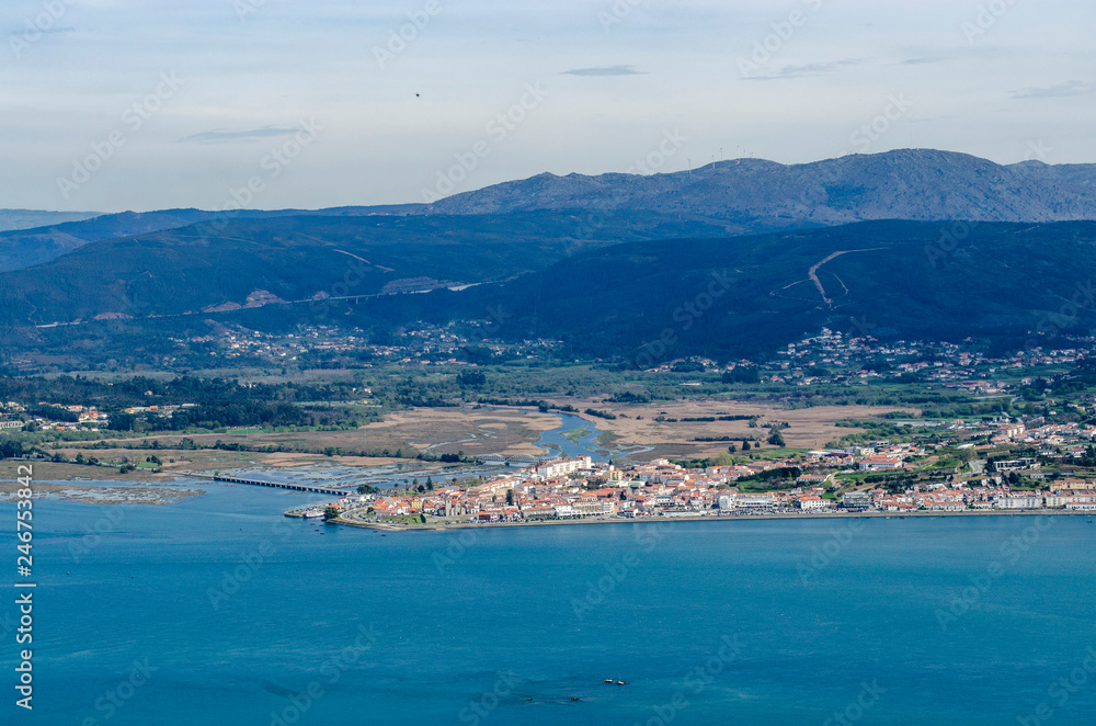 View of the Portuguese village of Caminha from the Santa Tecla hill in Galicia
