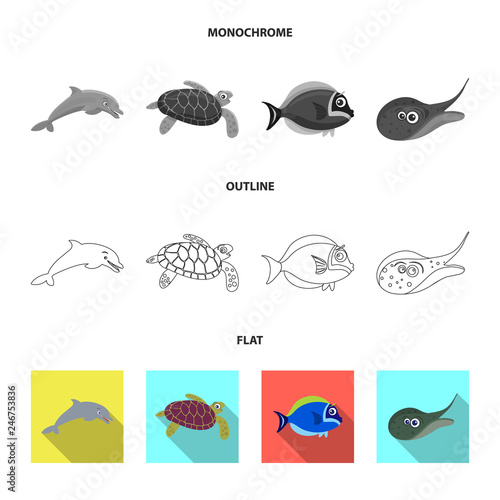Isolated object of sea and animal sign. Set of sea and marine vector icon for stock.