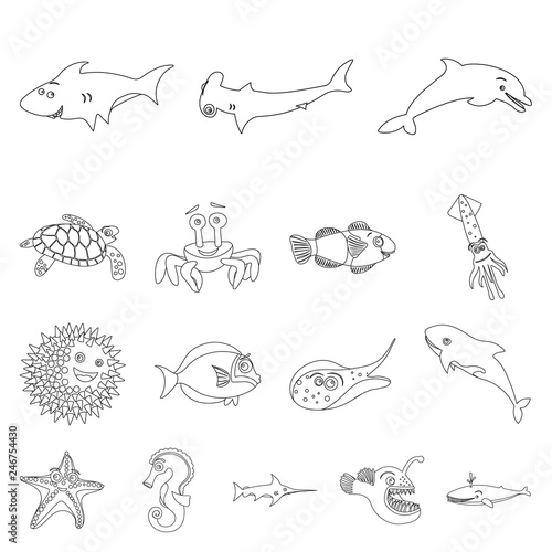 Isolated object of sea and animal logo. Set of sea and marine vector icon for stock.