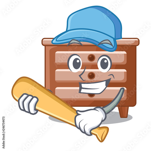 Playing baseball bidside table in shape cartoon wood