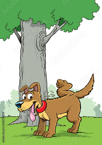 Dog pissing on a park. - Vector