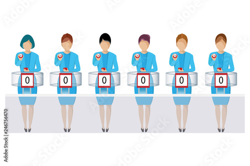 vector of thai government lottery office , woman staff showing red ball from lottery machine
