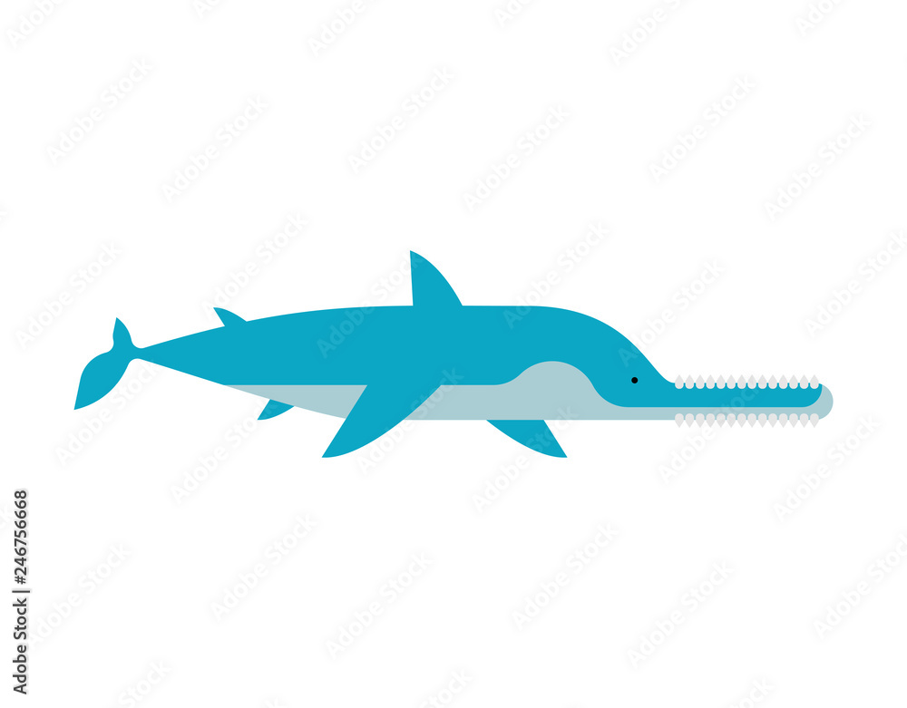 Obraz premium Fish saw. Shark saw&nbsp;underwater monster. Vector illustration