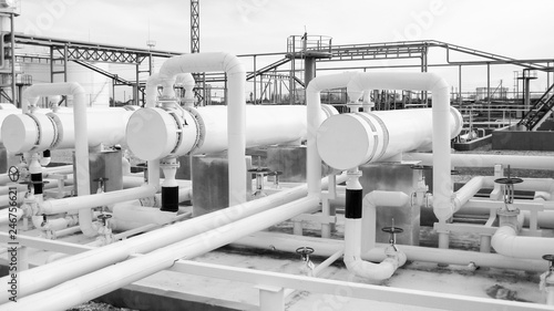 Heat exchangers in a refinery. The equipment for oil refining