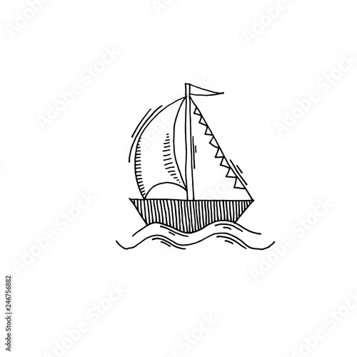 yacht sketch drawing icon summer themed