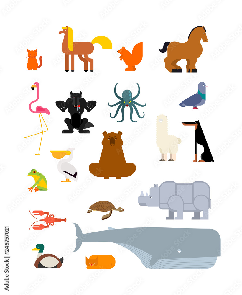 Obraz premium Animals set. Beast collection. cute cartoon animal.&nbsp;jungle and forest Wild nature. Fauna of Different Continents