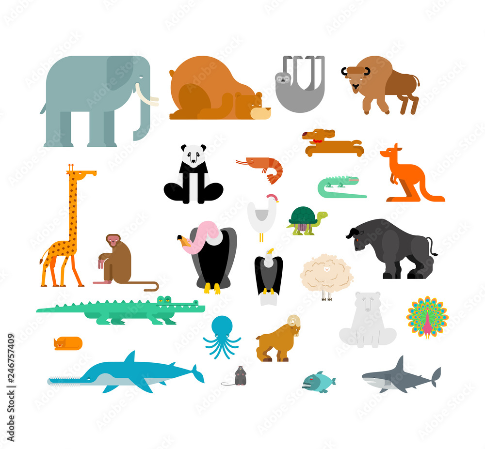 Obraz premium Animals set. Beast collection. cute cartoon animal.&nbsp;jungle and forest Wild nature. Fauna of Different Continents