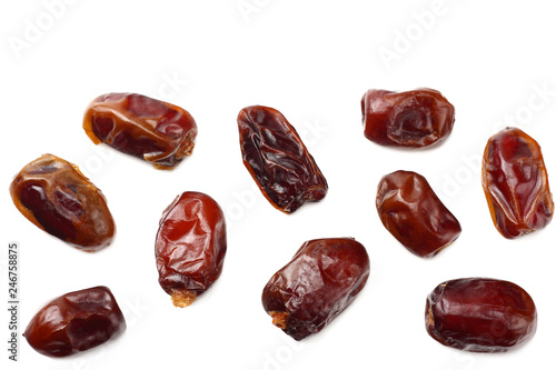 date fruit isolated on white background. top view