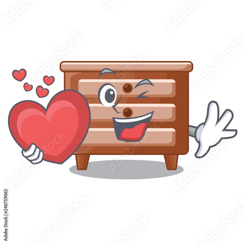 With heart character bedside table in the room