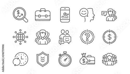 Business line icons. Group of people, Portfolio and Teamwork icons. User profile linear icon set. Vector