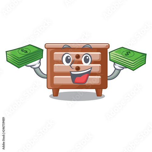 With money bag character bedside table in the room