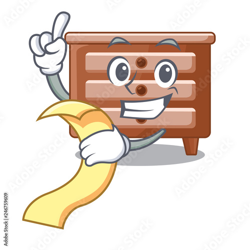 With menu character bedside table in the room