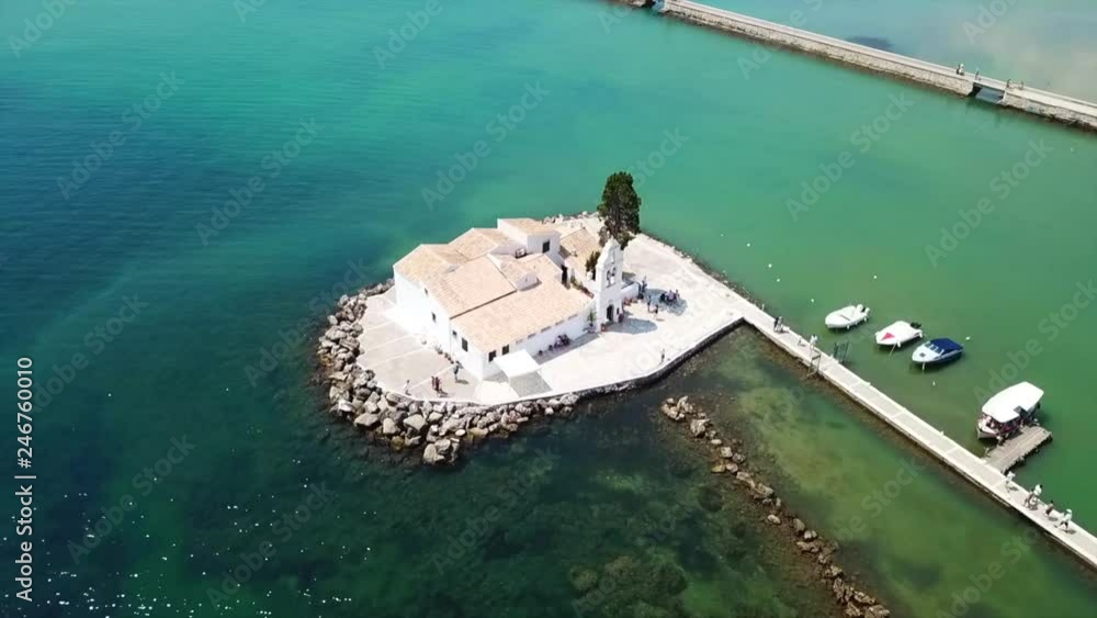 Aerial drone bird's eye view video of famous area of Kanoni near iconic Pontikonissi and airport of Corfu island, Ionian ,Greece Aerial drone bird's eye view video of famous area of Kanoni near iconic Pontikonissi and airport of Corfu island, Ionian ,Greece