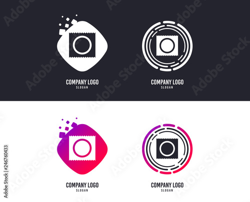 Logotype concept. Condom in package safe sex sign icon. Safe love symbol. Logo design. Colorful buttons with icons. Vector