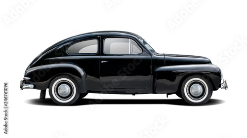 Black classic Swedish car isolated on white
