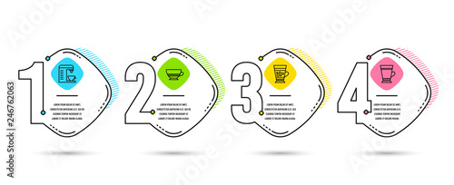 Infographic template 4 options or steps. Set of Bombon coffee, Coffee machine and Frappe icons. Latte sign. Cafe bombon, Cappuccino machine, Cold drink.  Process diagram, workflow layout. Info graph