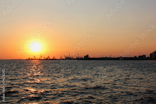 Romantic sunset in the harbor of Thessaloniki Greece © Christos