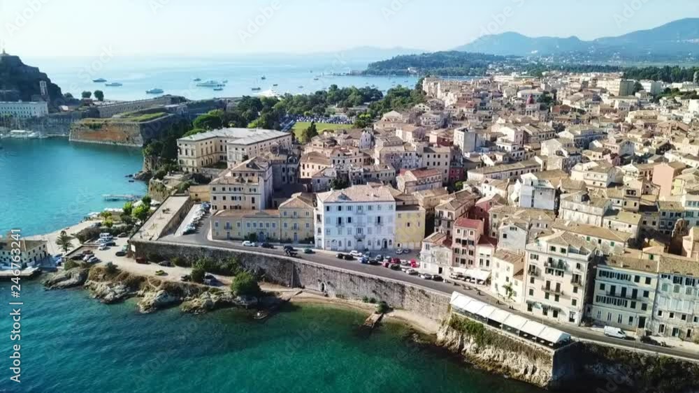 Aerial drone photo of iconic and historical center of old Corfu town an UNESCO world heritage site, Kerkyra island, Greece Aerial drone photo of iconic and historical center of old Corfu town an UNESCO world heritage site, Kerkyra island, Greece