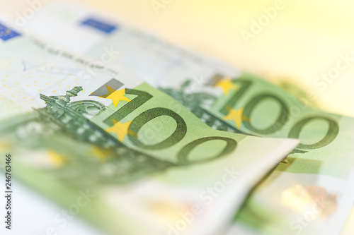 Euro cash background. Banknotes of the european union on a white background. Shallow depth of field.