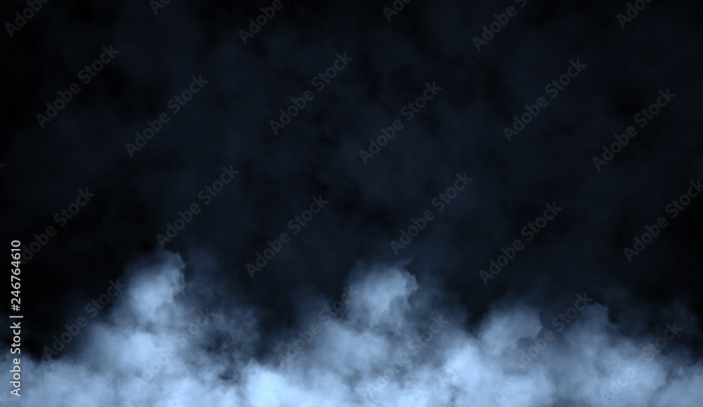 Abstract blue smoke steam moves on a black background . The concept of aromatherapy