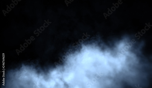 Blur blue smoke on isolated black backgroind. Misty texture
