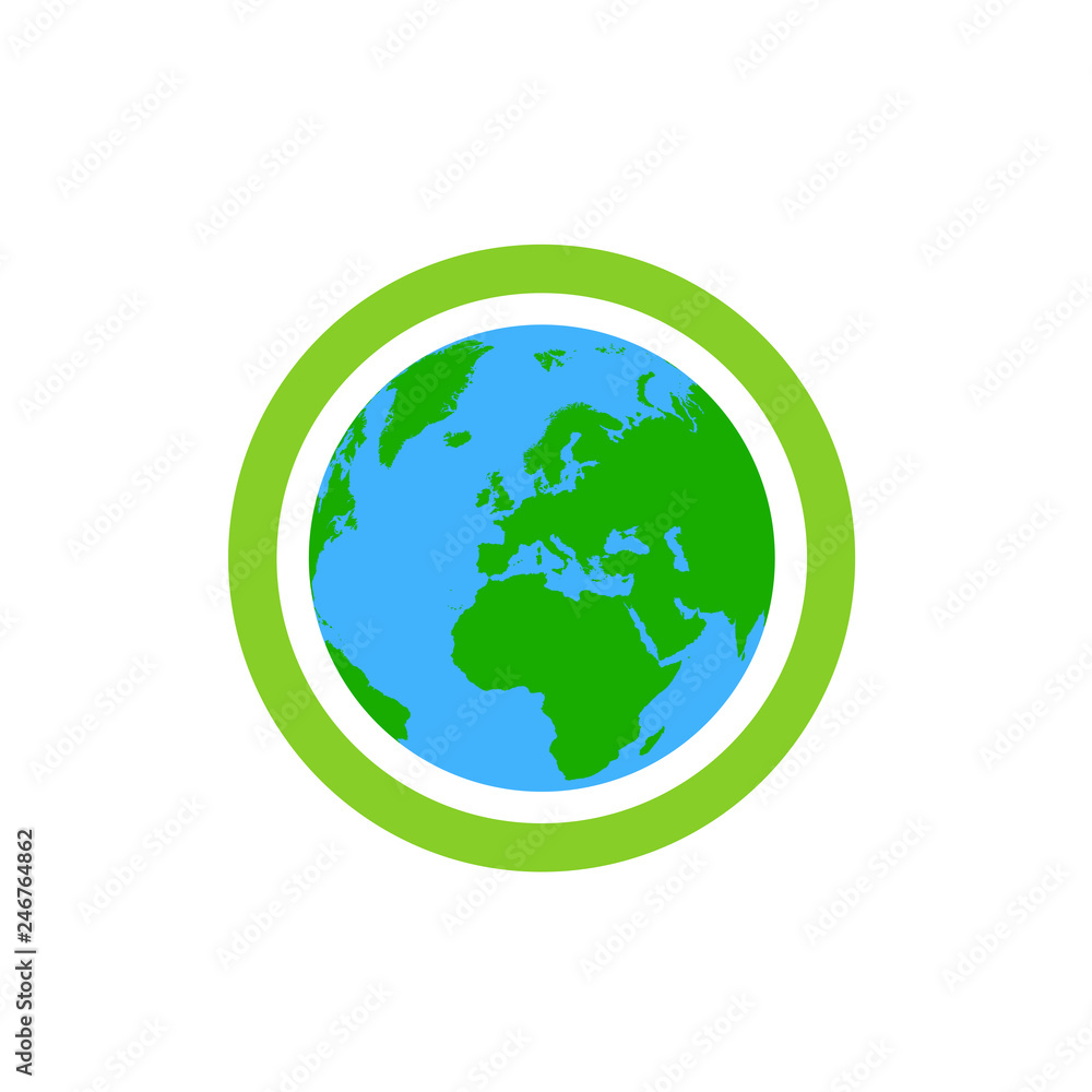 Green wavy background with globe. Ecological background.