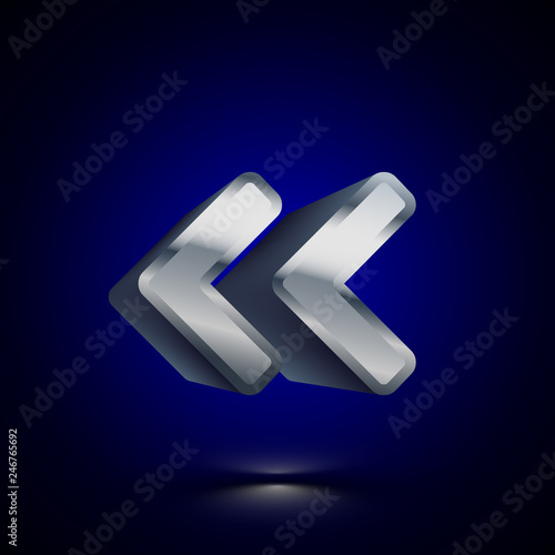 3D stylized Much Less Than icon. Silver vector icon. Isolated symbol illustration on dark background.