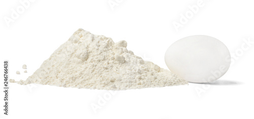 Wheat Flour Hill and Chicken Egg on white isolated background