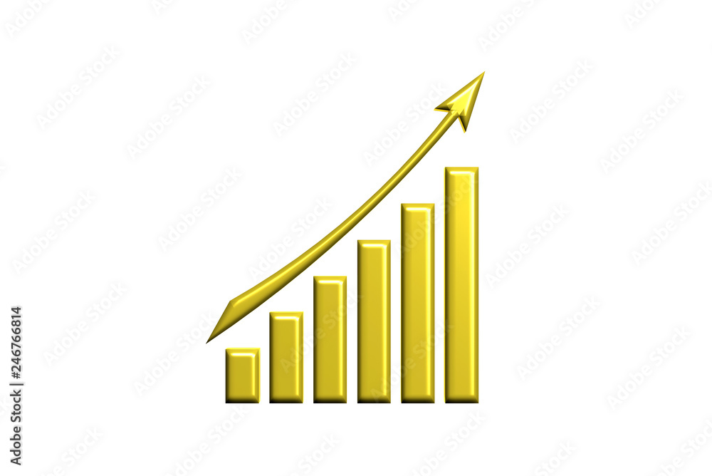 Finance Rising Up logo. Gold Style. 3D Render illustration Finance Rising Up logo. Gold Style. 3D Render illustration