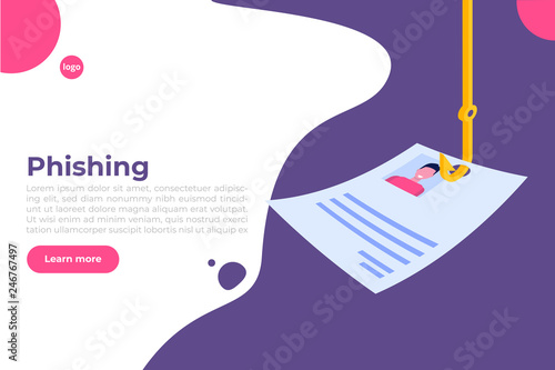 Data phishing isometric, hacking online scam concept. Fishing by email. Cyber thief. Vector illustration.