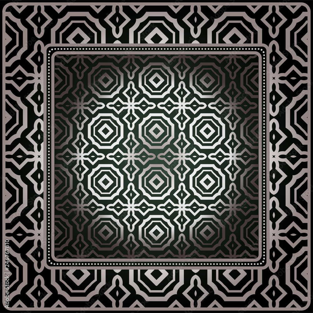 Obraz premium Geometric Ornament With Frame, Border. Art-Deco Background. Bandanna, Shawl, Scarf, Tablecloth Design