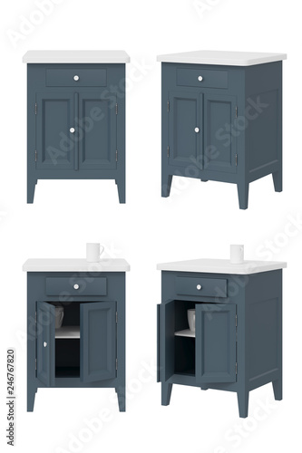 3D illustration of retro nightstand isolated on white.
