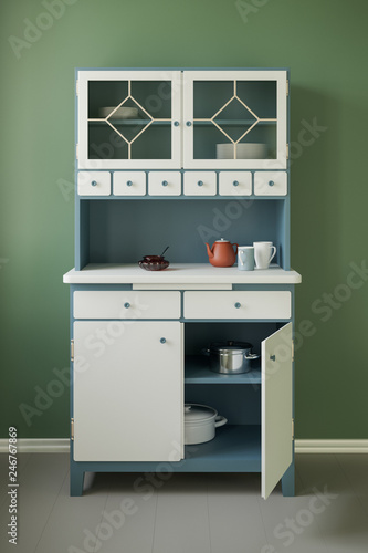 3D illustration of retro cupboard in country style, in a room.