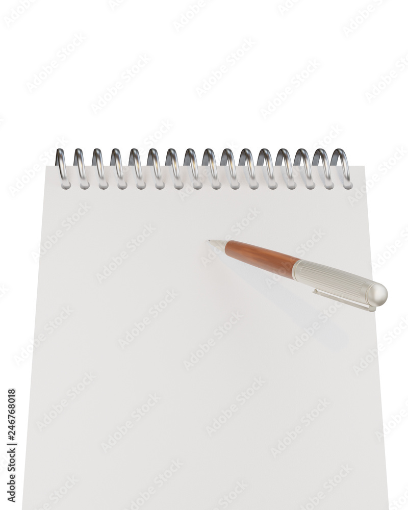 Empty notepad (sketch book) with pen isolated on white background Empty notepad (sketch book) with pen isolated on white background