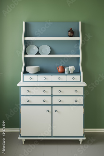 3D illustration of retro cupboard in country style in a room.