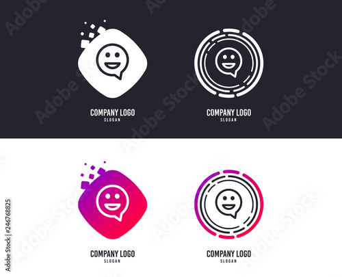 Logotype concept. Happy face chat speech bubble symbol. Smile icon. Logo design. Colorful buttons with icons. Vector