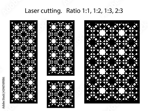Set of decorative vector panels for laser cutting. Template for interior partition in arabesque style. Ratio 1:1, 1:2, 1:3, 2:3 - Vector 