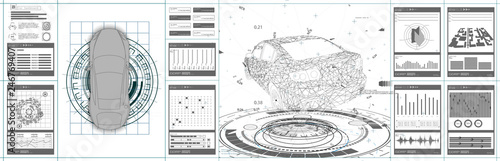 	 Futuristic car user interface. HUD UI. Abstract virtual graphic touch user interface. White design. Vecotr
