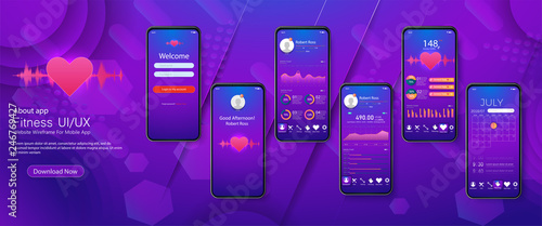 	 Different UI, UX, GUI screens fitness app and flat web icons for mobile apps, responsive website including. Web design and mobile template. Fitness Dashboard vector