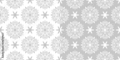Floral seamless patterns. Gray and white backgrounds compilation