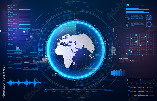	 Fantastic abstract background with different elements of the HUD. Abstract set with hud radar. Digital radar screen. Abstract technology ui design vector. Future icon.Vector