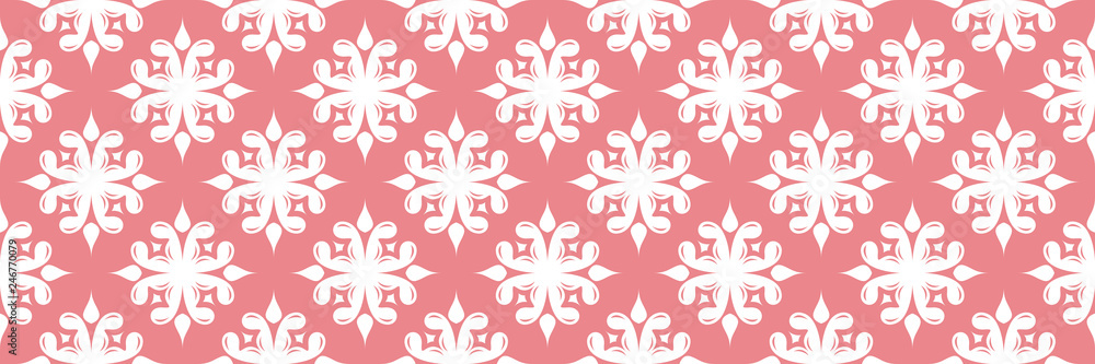 Fototapeta premium Floral print. White seamless pattern on pink background