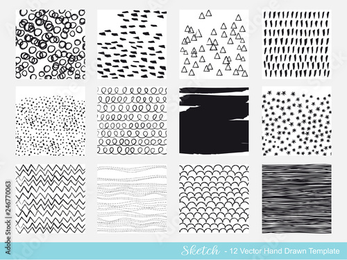 Set of scribble textures and abstract square backgrounds. Vector illustration.