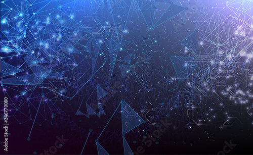 	 Abstract futuristic - Molecules technology with polygonal shapes on dark blue background. Plexus like background. Technology and connection theme.  